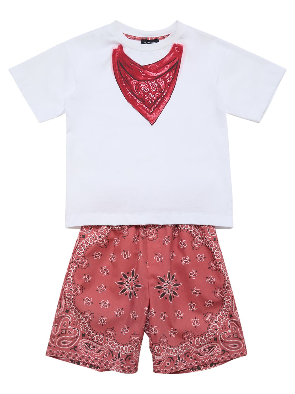 Monnalisa Kids' 棉质平纹针织t恤&府绸短裤 In White,red