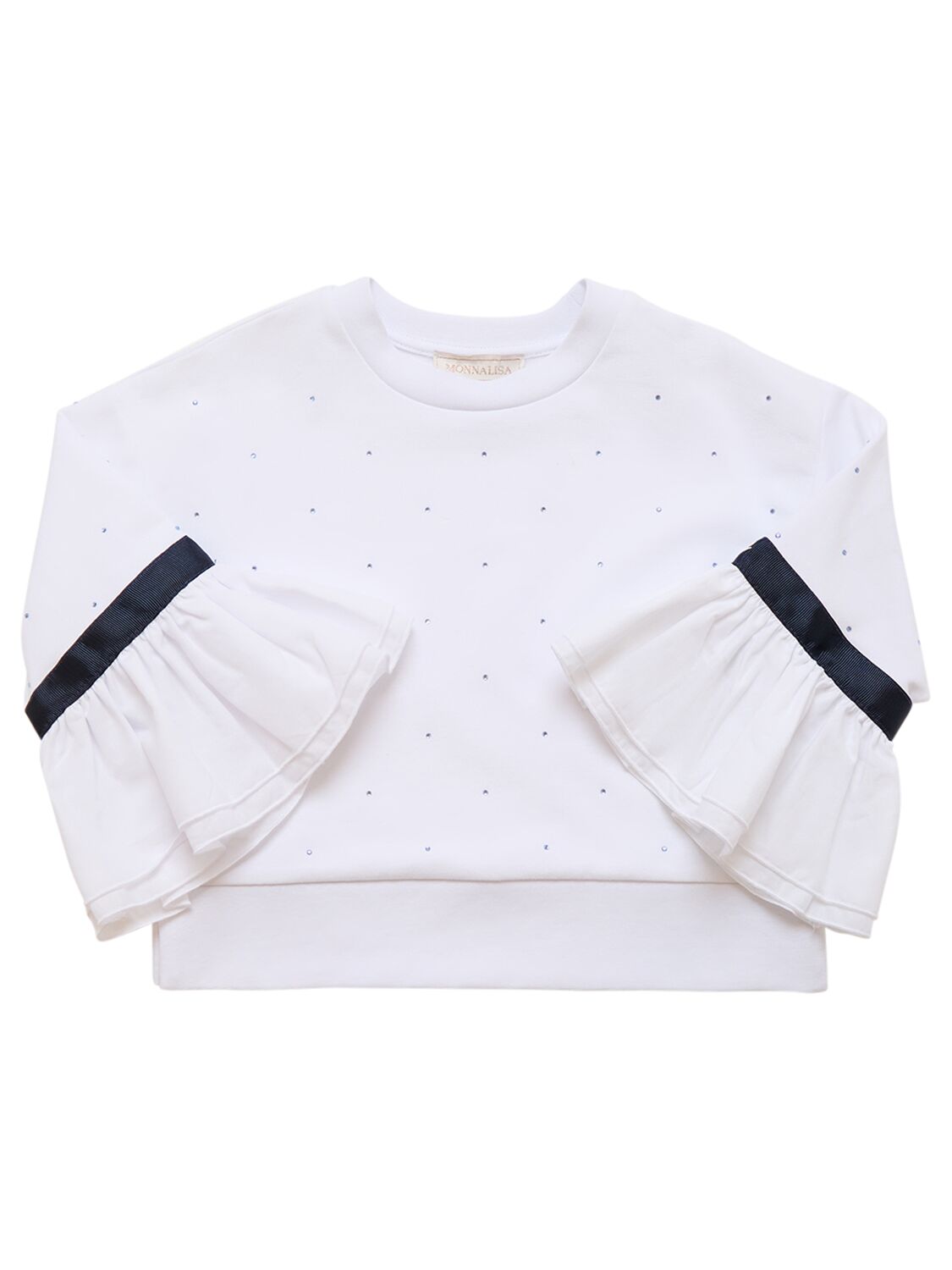Shop Monnalisa Cotton Eyelet Lace Crewneck Sweatshirt In White