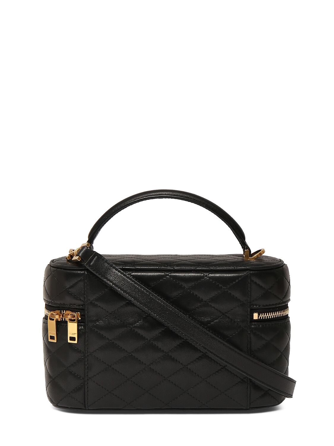 Shop Saint Laurent Gaby Leather Vanity Bag W/ Strap In Black