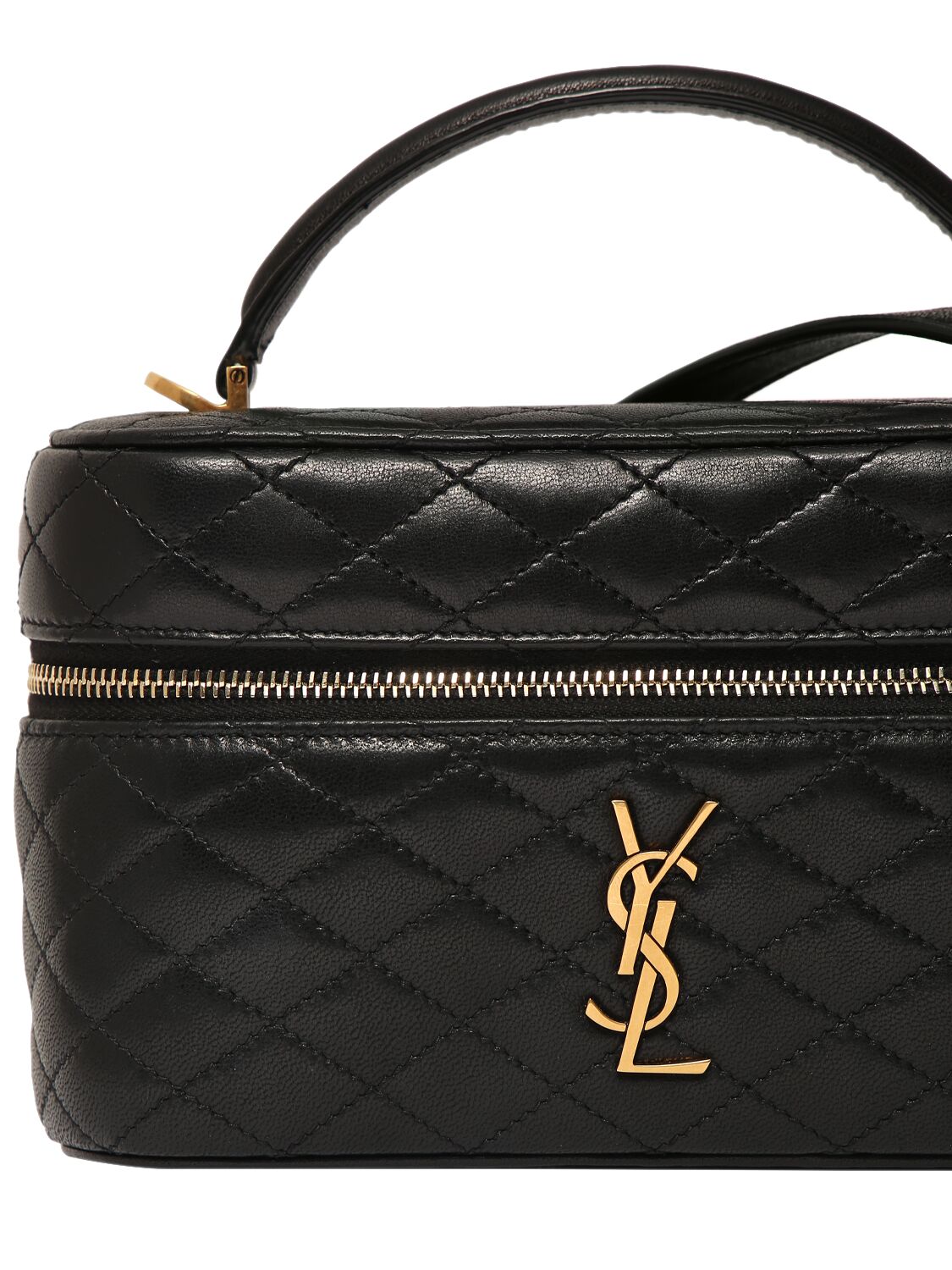 Shop Saint Laurent Gaby Leather Vanity Bag W/ Strap In Black