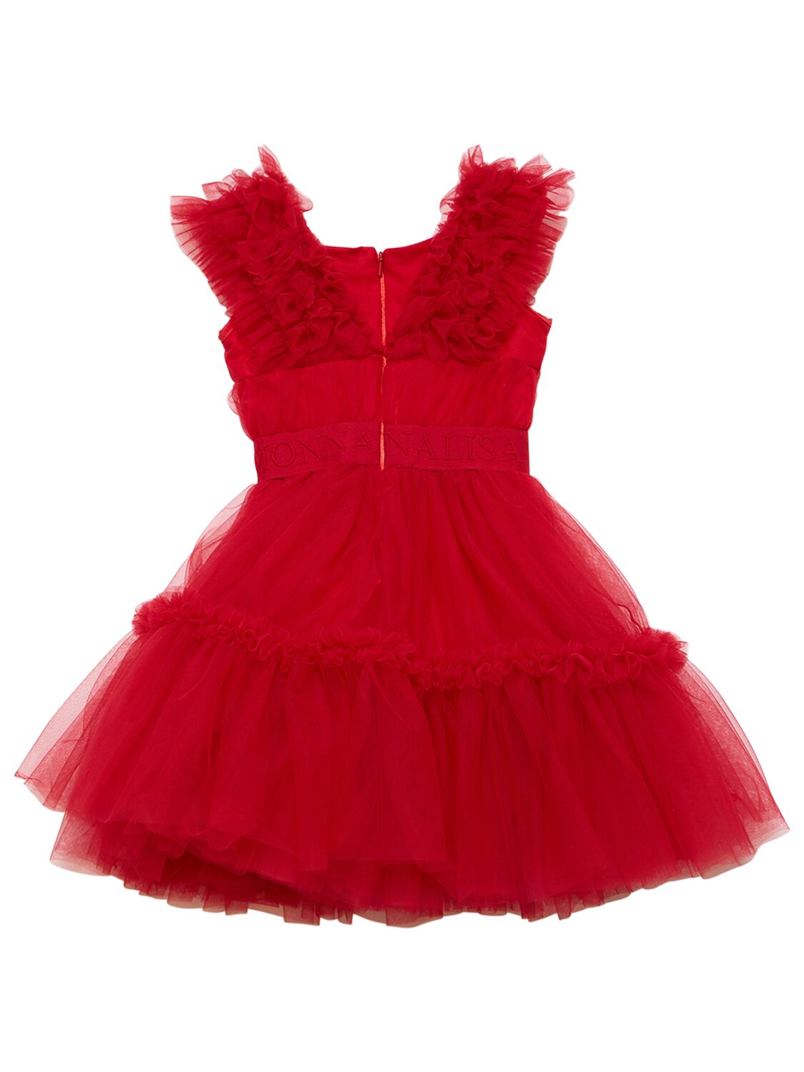 Shop Monnalisa Embroidered Satin & Tulle Dress In Red