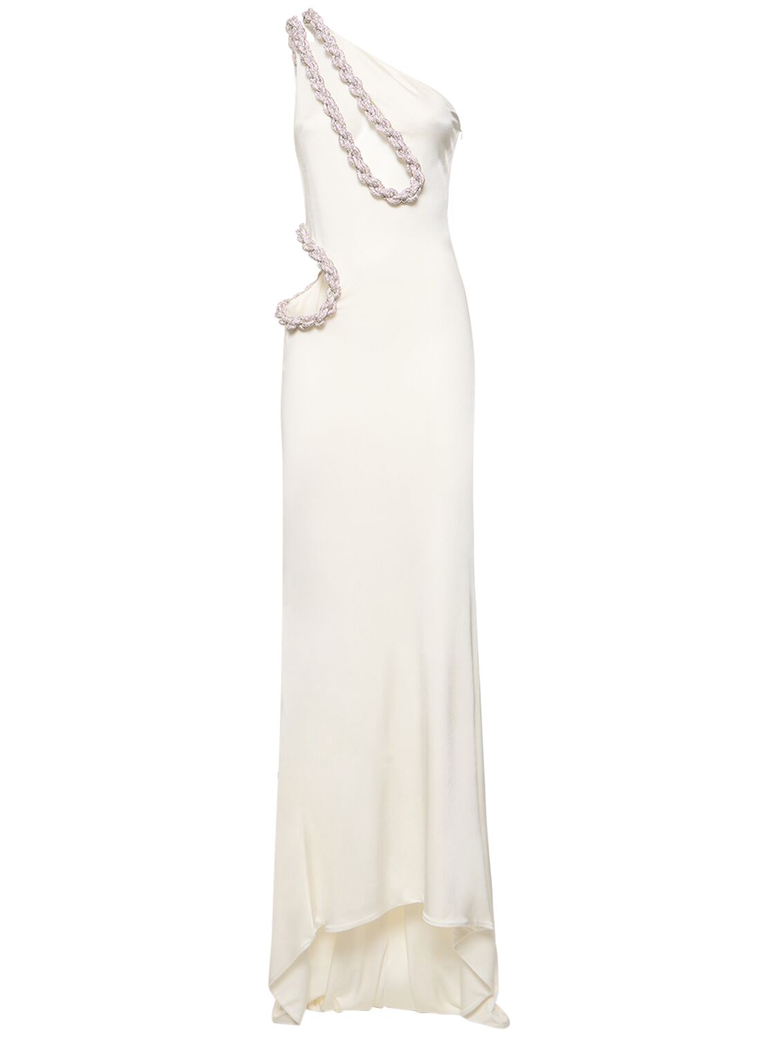 Stella Mccartney Embellished Viscose Satin Cutout Dress In White