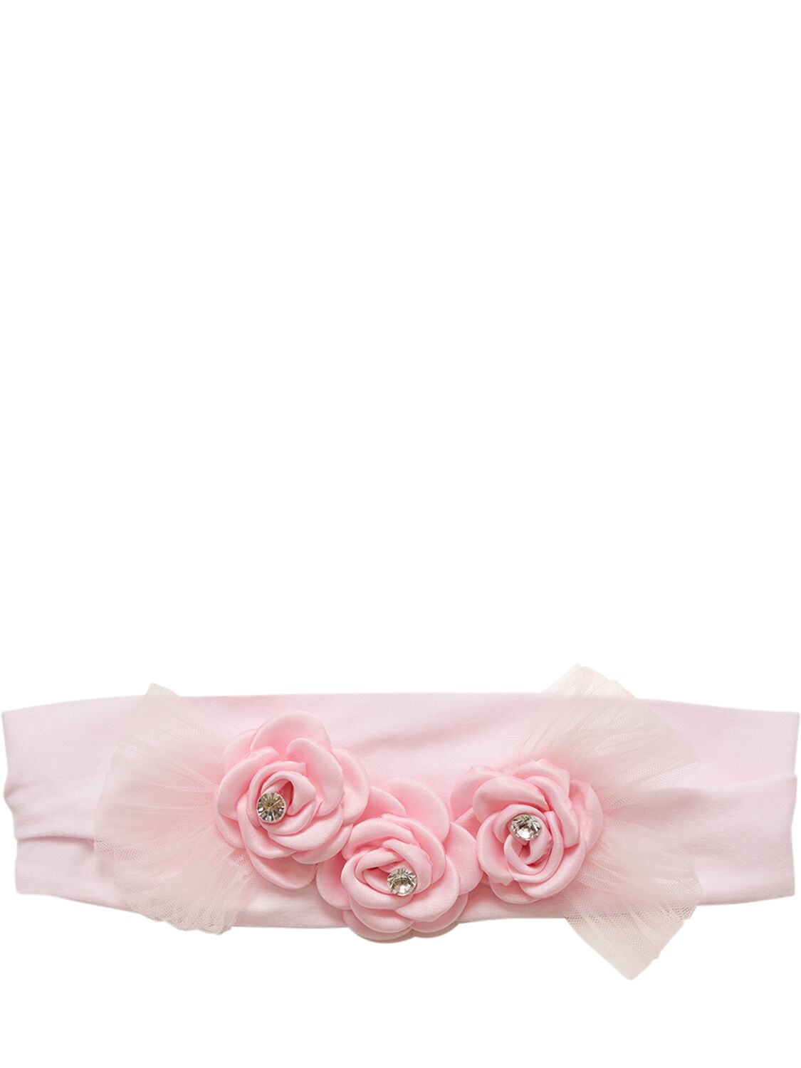 Monnalisa Kids' 花朵装饰弹力棉质平纹针织发带 In Pink