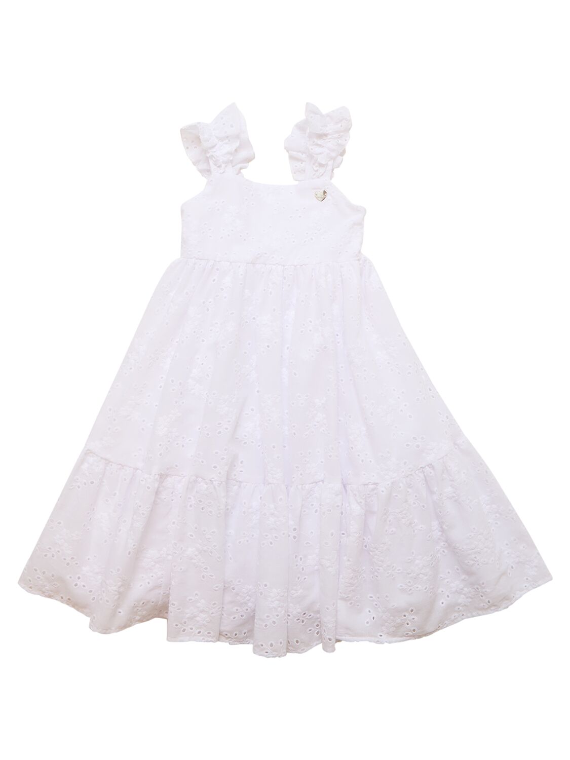 Monnalisa Kids' Embroidery Cotton Muslin Dress In White