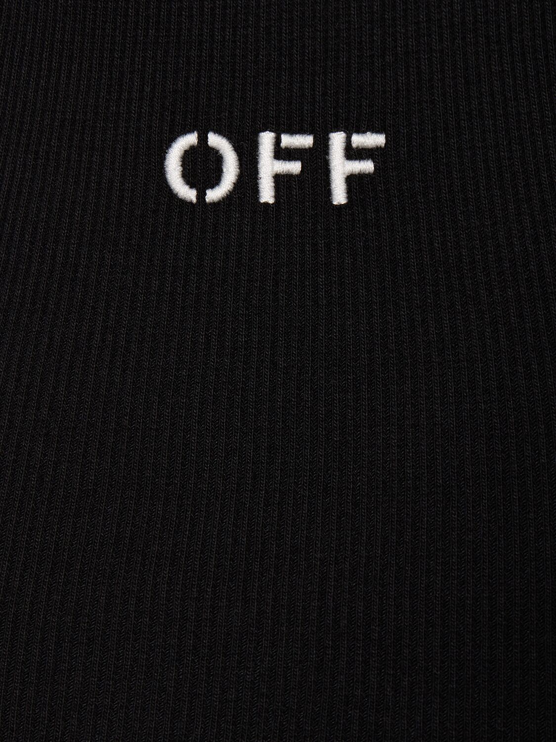 Shop Off-white Logo Cotton Blend Crop Top In Black