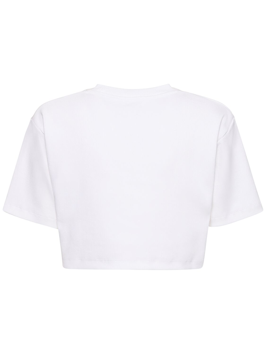 Shop Off-white Logo Cotton Blend Cropped T-shirt In White