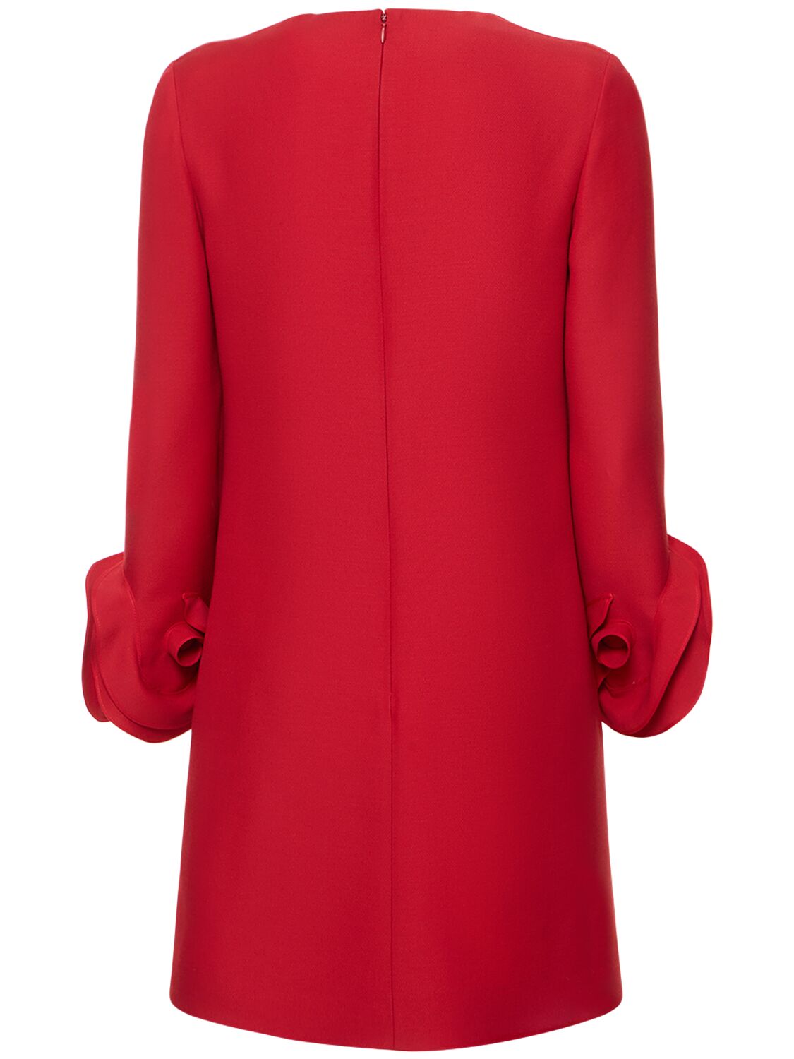 Shop Valentino Wool & Silk Crepe Roses Cuffs Mini Dress In Rot