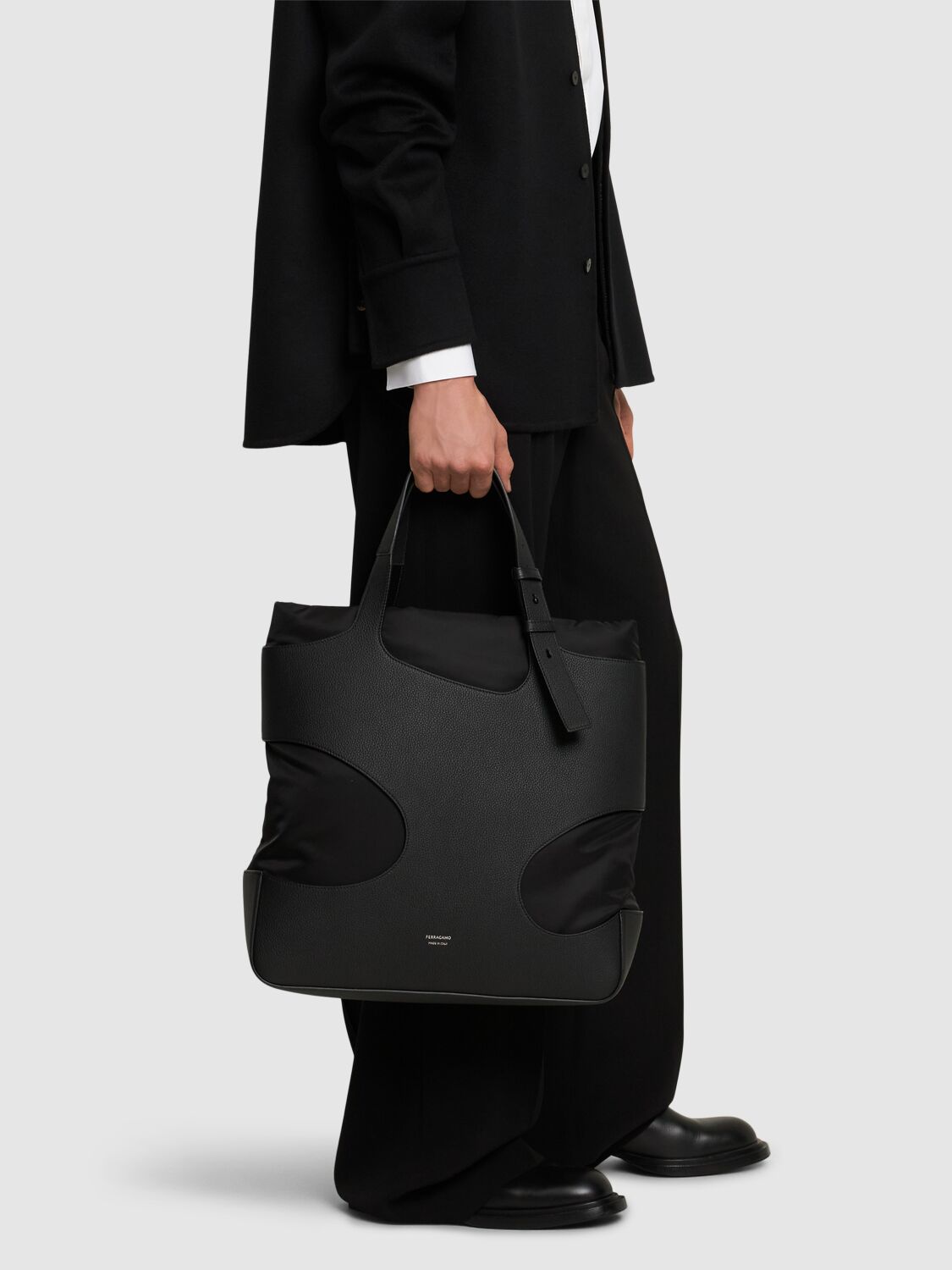Cut Out Leather Logo Tote Bag