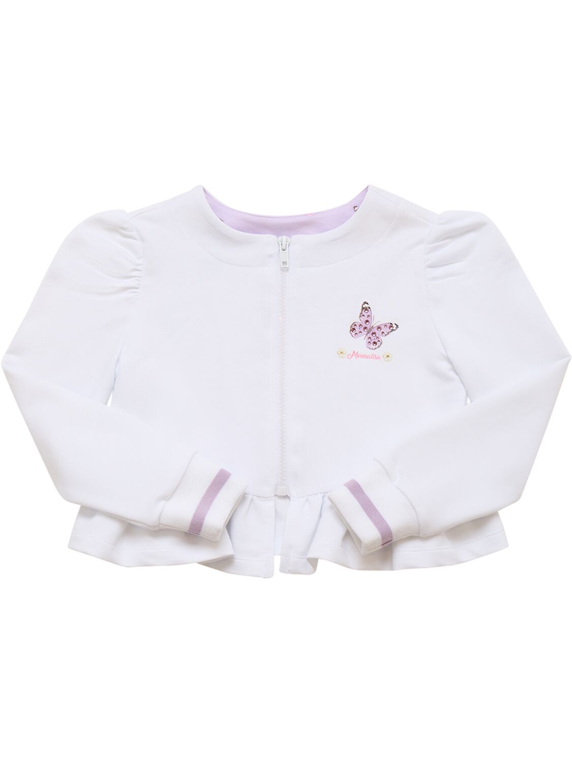 Monnalisa Kids' Full-zip Cotton Blend Sweatshirt In White