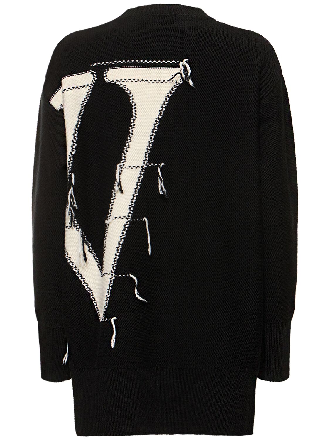 Shop Off-white Ow Maxi Logo Wool Crewneck Sweater In Black,white