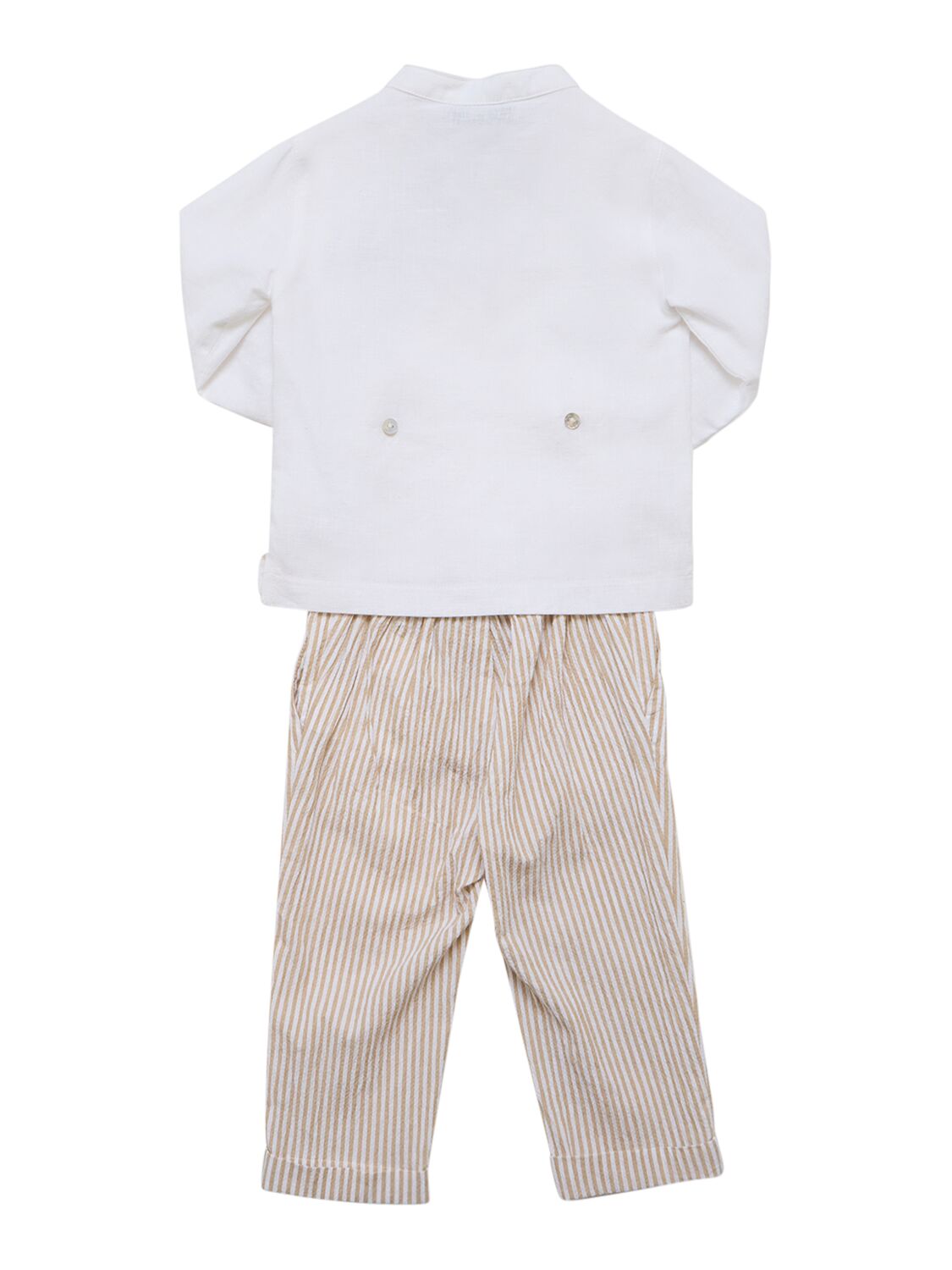 Shop Monnalisa Stretch Cotton Shirt & Pants In White,beige