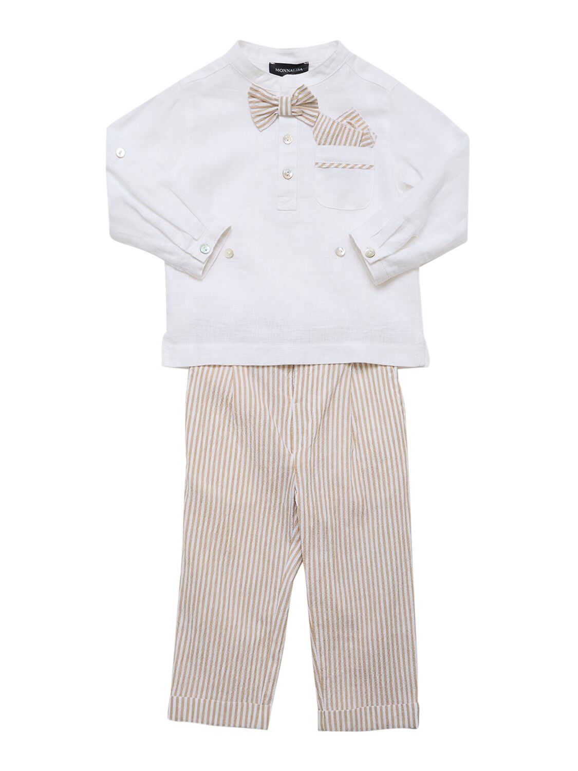 Monnalisa Kids' Stretch Cotton Shirt & Pants In White,beige