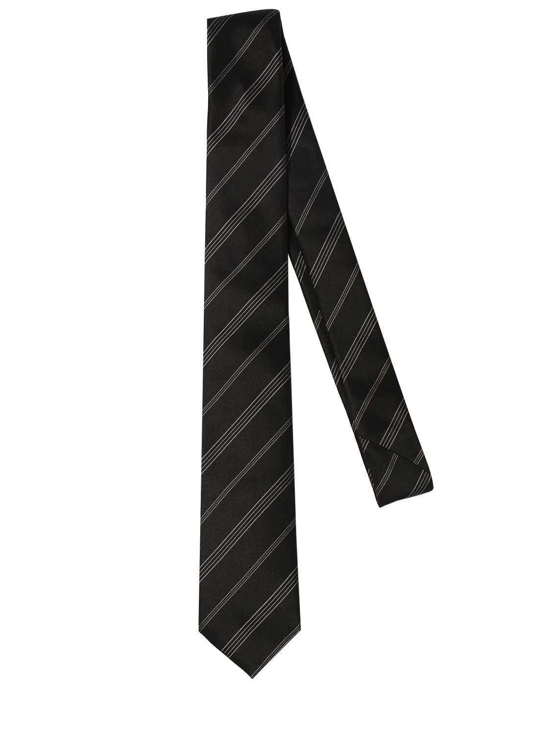 Saint Laurent 5cm Double Striped Silk Tie In Black,ivory
