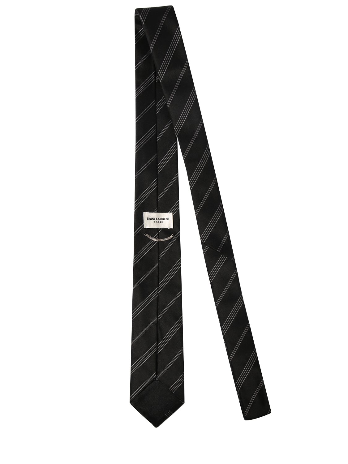 Shop Saint Laurent 5cm Double Striped Silk Tie In Black,ivory