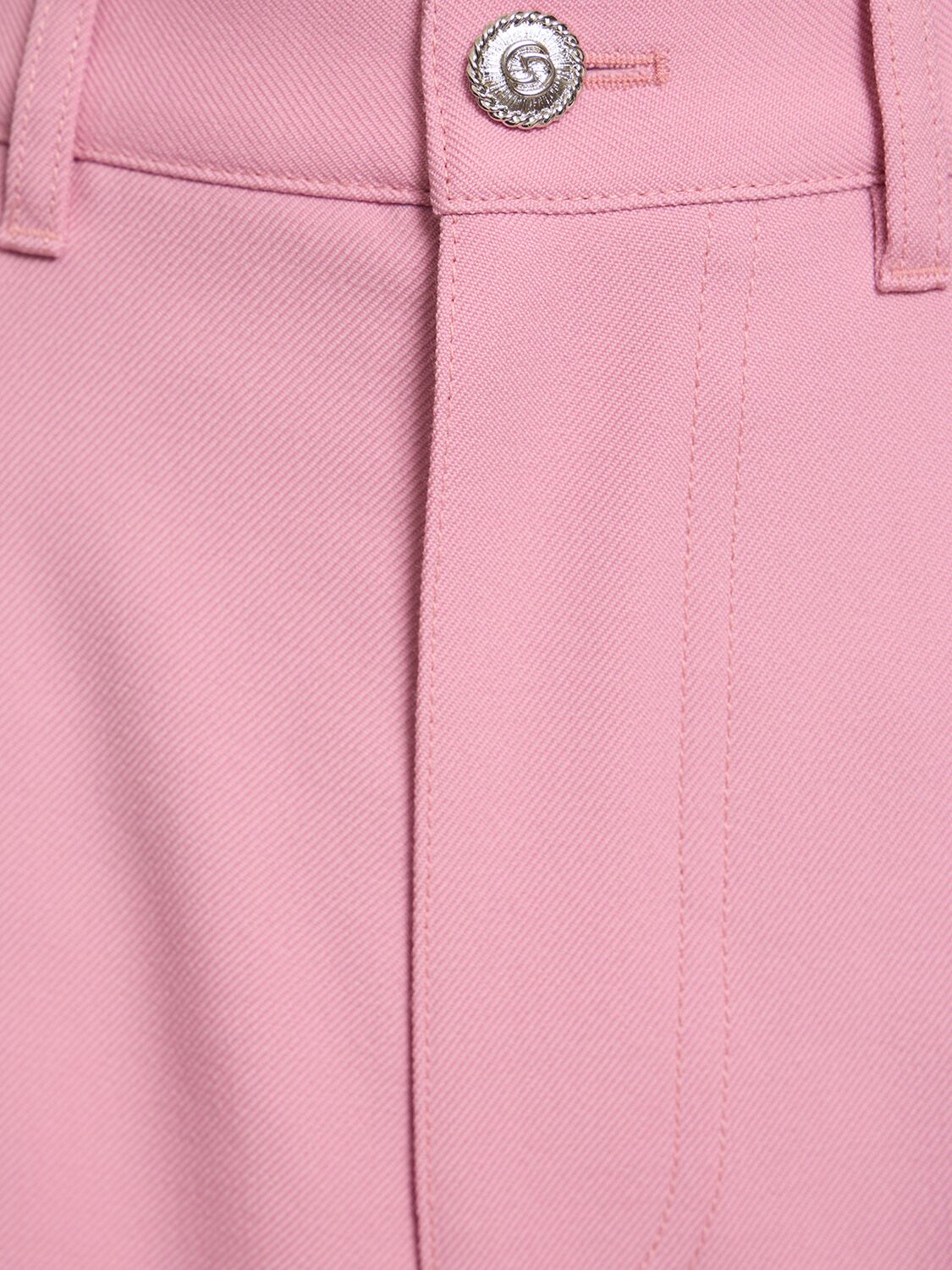 Shop Gucci Pleated Wool Wide Pants In Dream Candy