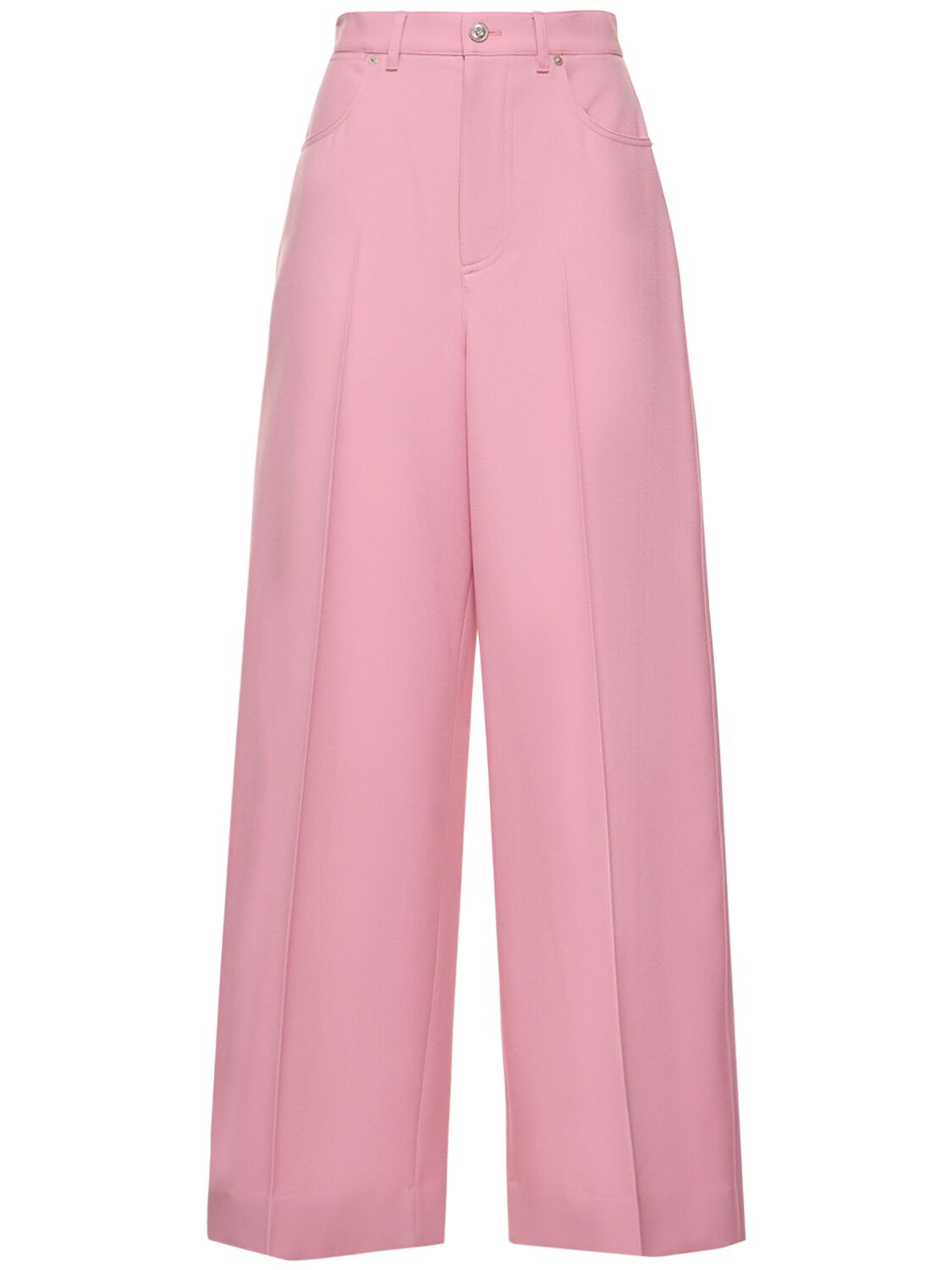 Shop Gucci Pleated Wool Wide Pants In Dream Candy