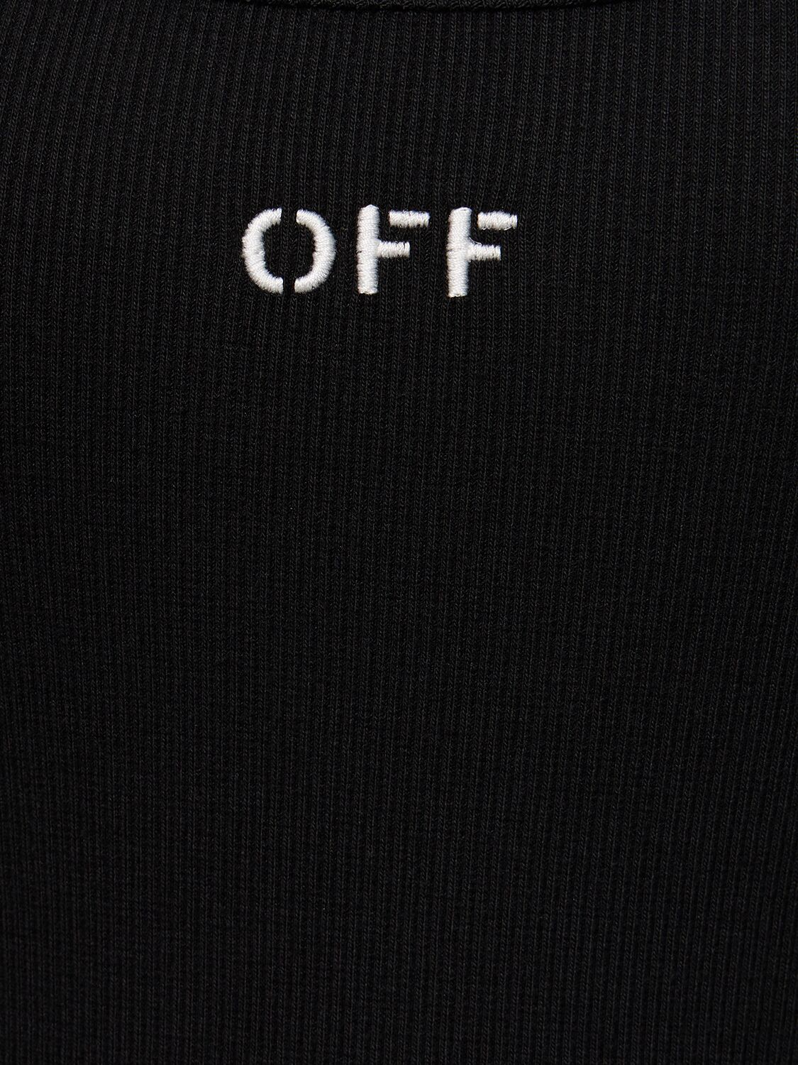 Shop Off-white Logo Cotton Blend Mini Dress In Black