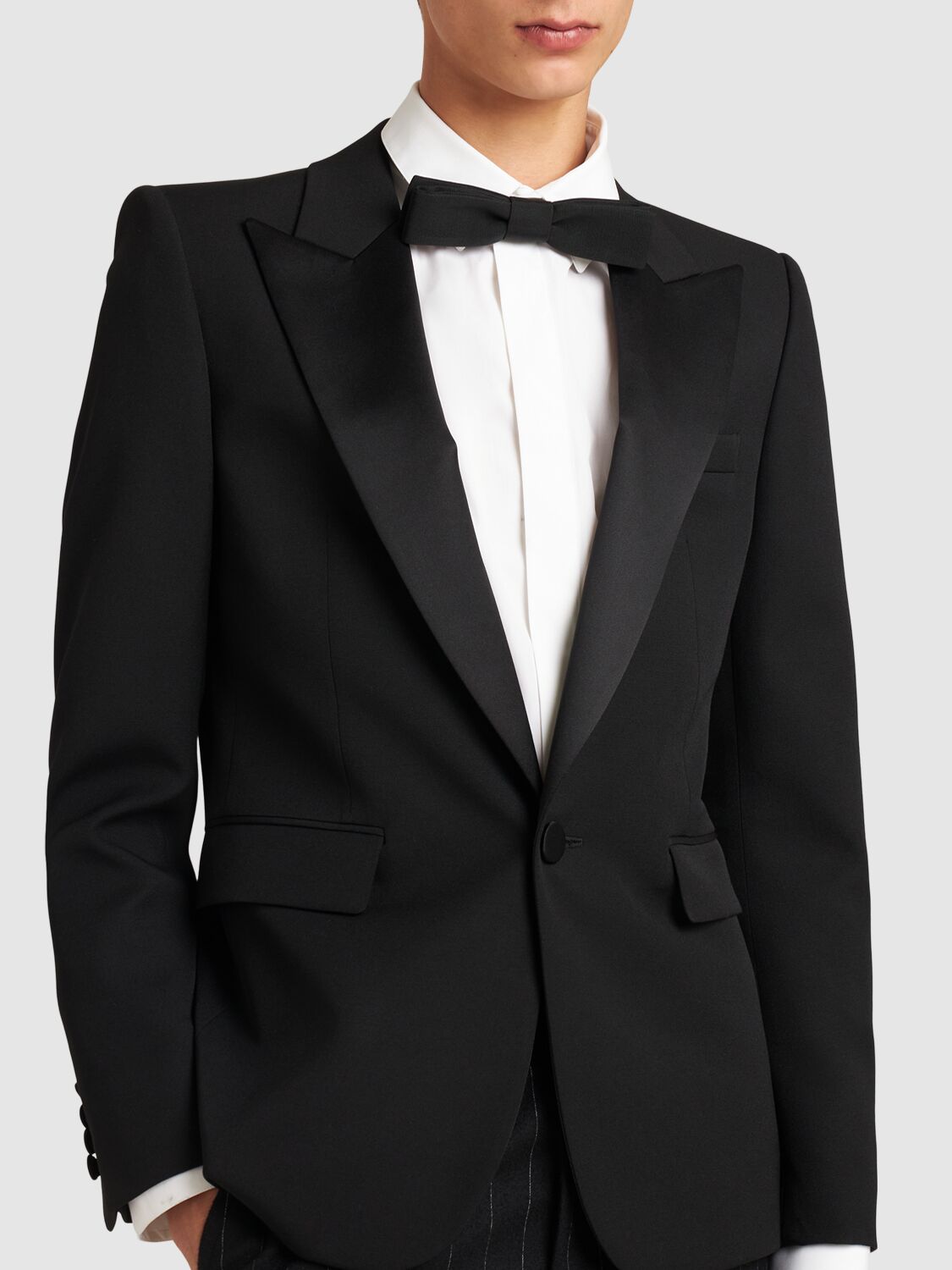 Shop Saint Laurent Rectangle Wool Blend Bow Tie In Black
