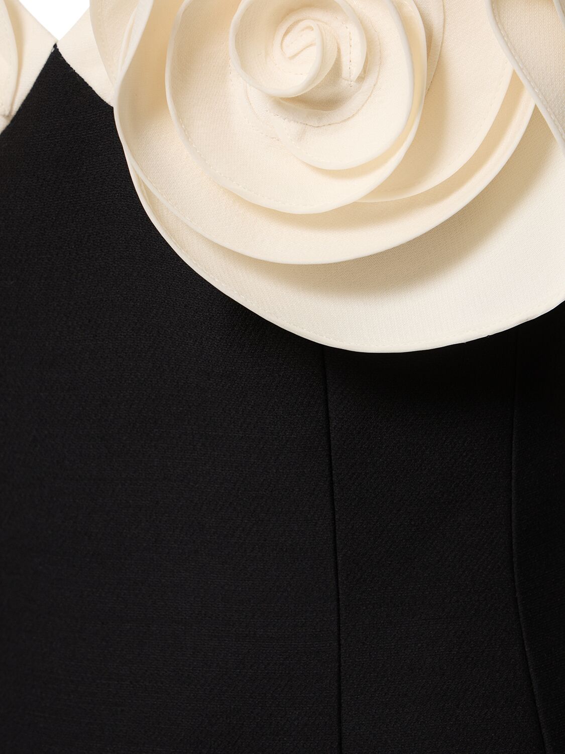 Shop Valentino Wool & Silk Crepe Minidress W/ Roses In Ivory,schwarz