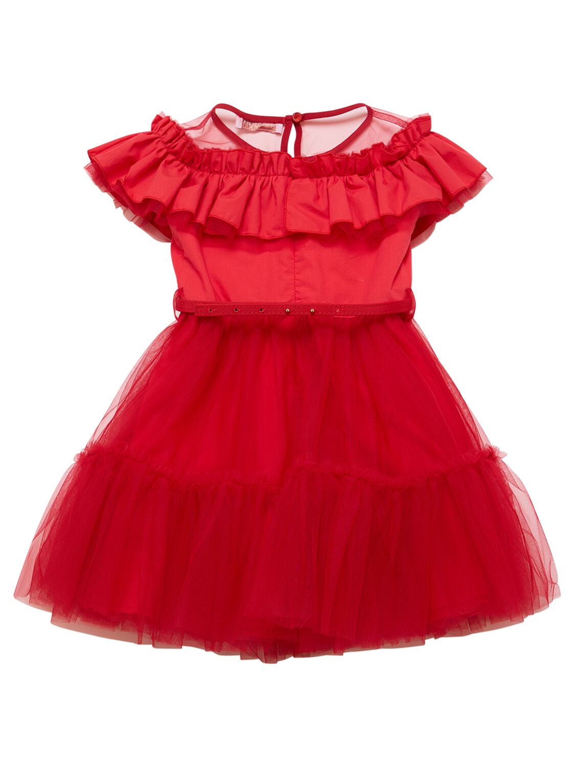 Monnalisa Kids' Tulle Dress W/bow In Red