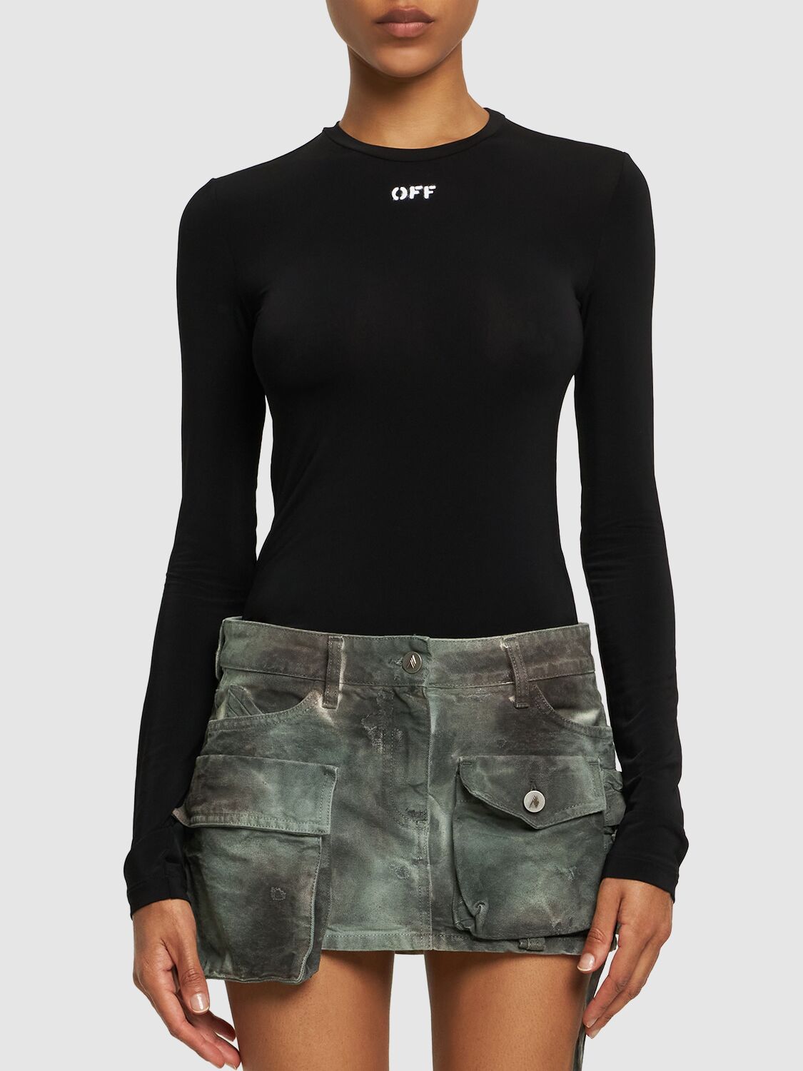 Shop Off-white Logo Viscose Blend Crewneck Sweater In Black