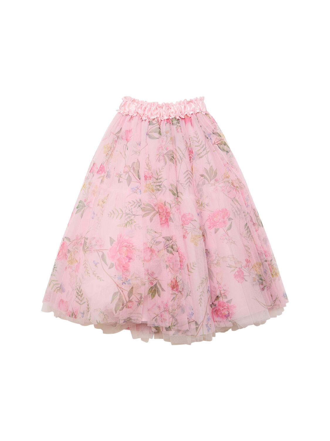 Monnalisa Kids' Tulle Maxi Skirt W/ruffles In Pink,multi