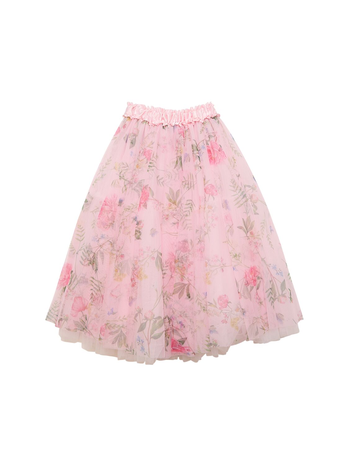 Shop Monnalisa Tulle Maxi Skirt W/ruffles In Pink,multi