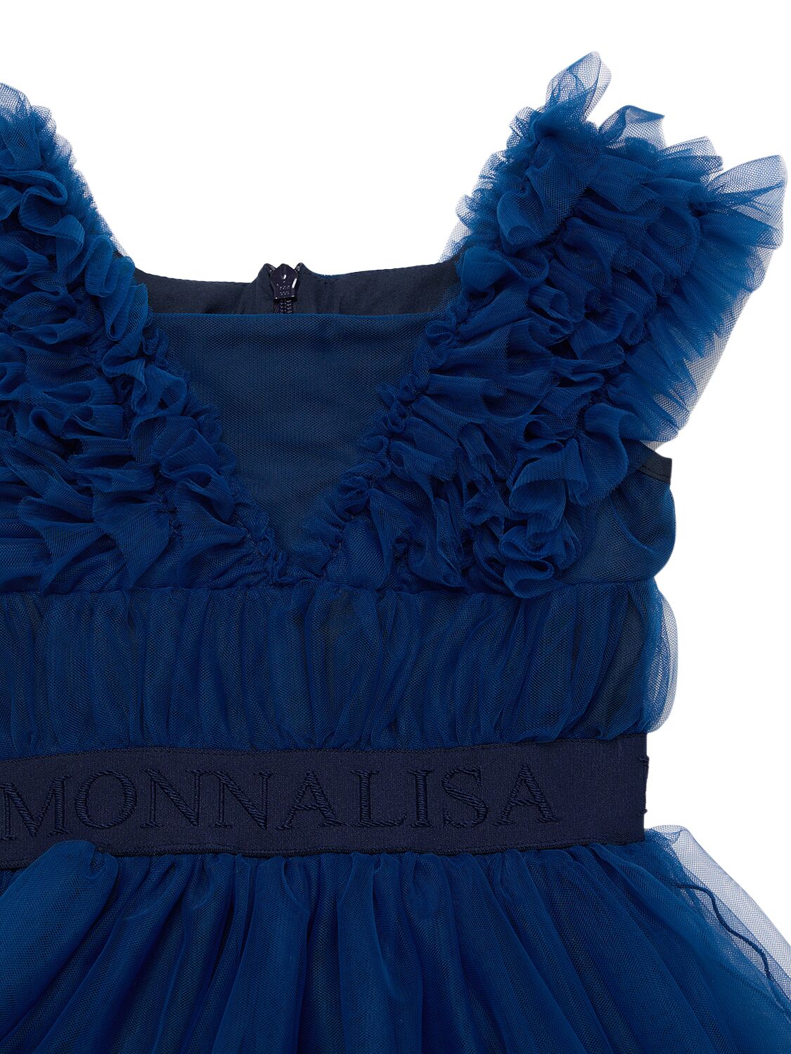 Shop Monnalisa Embroidered Satin & Tulle Dress In Blue