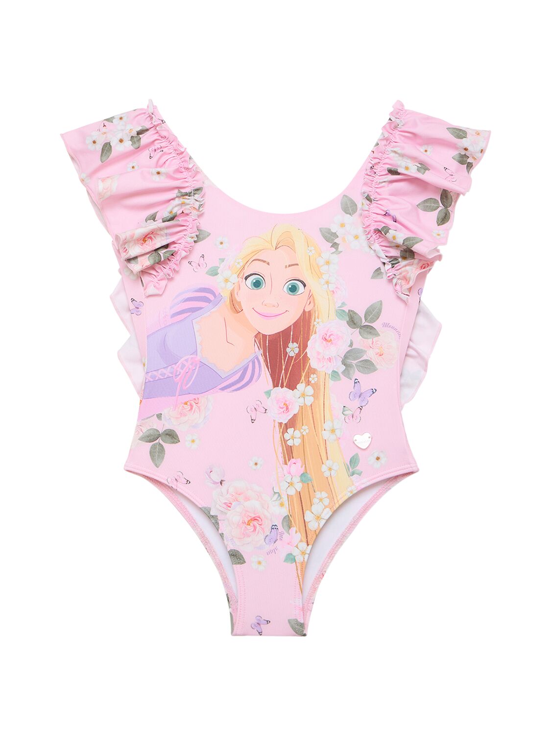 Monnalisa Kids' Rapunzel Printed Lycra Onepiece Swimsuit In Multicolor