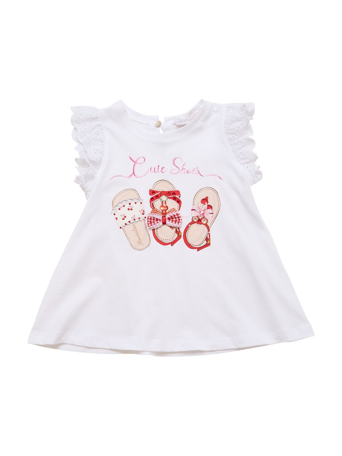 Monnalisa Kids' Printed Cotton Jersey & Lace T-shirt In White