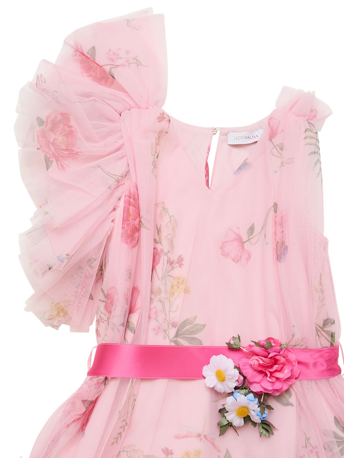 MONNALISA PRINTED TULLE DRESS W/BELT 