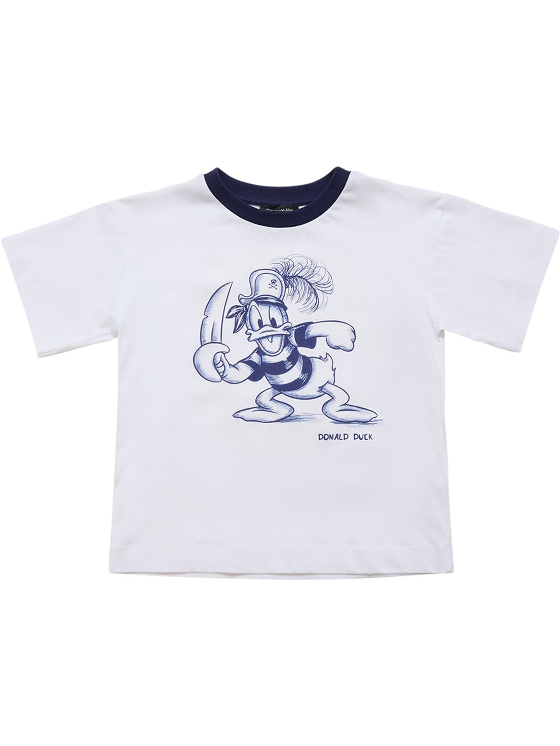 Monnalisa Kids' Printed Cotton Jersey T-shirt In White,navy