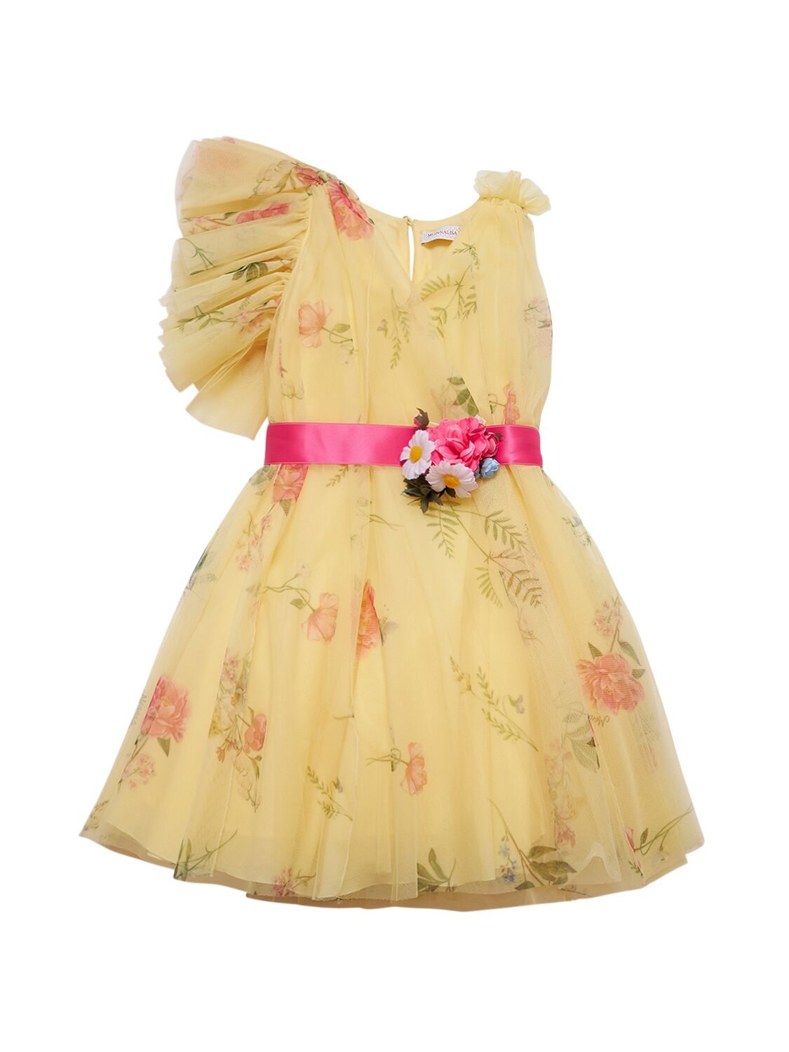 Image of Flower Print Stretch Tulle Party Dress