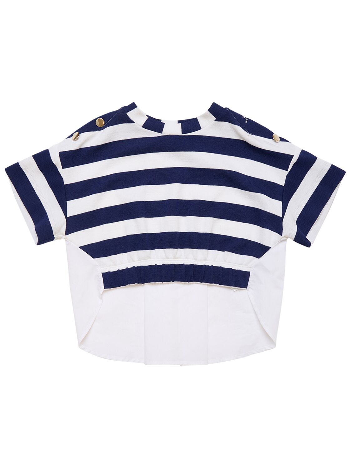 Monnalisa Kids' Milan Jersey & Cotton Poplin T-shirt In White,navy