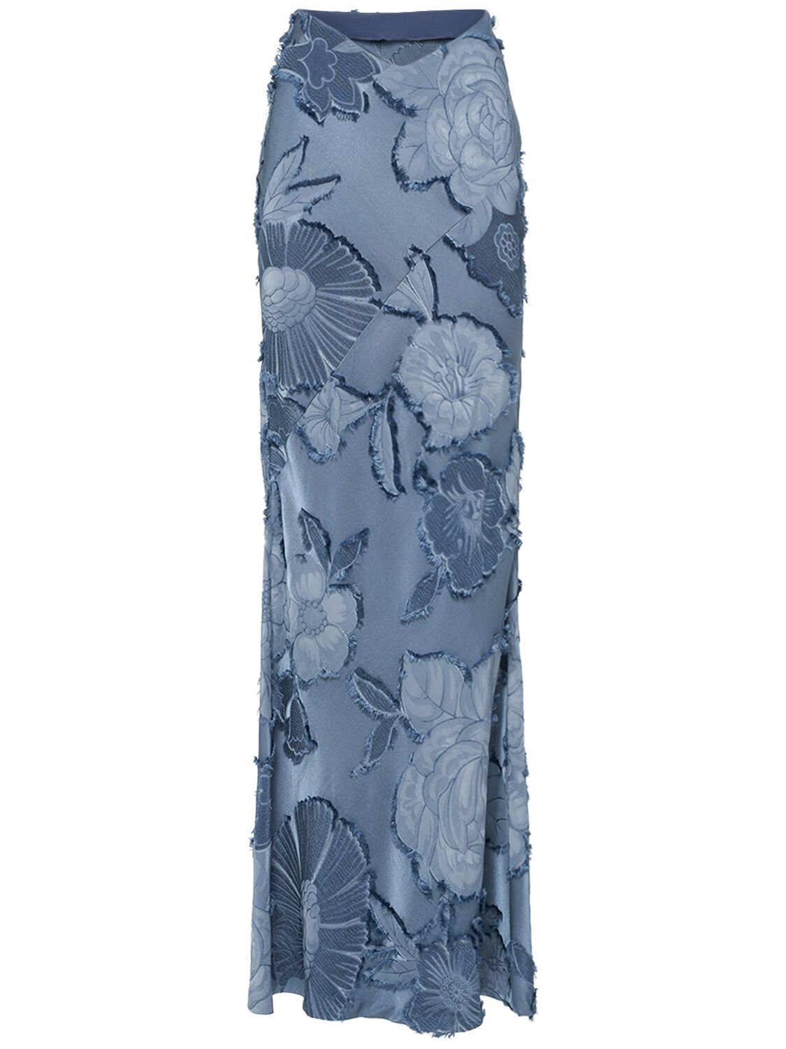 Shop Etro Satin Jacquard Long Skirt In Blue