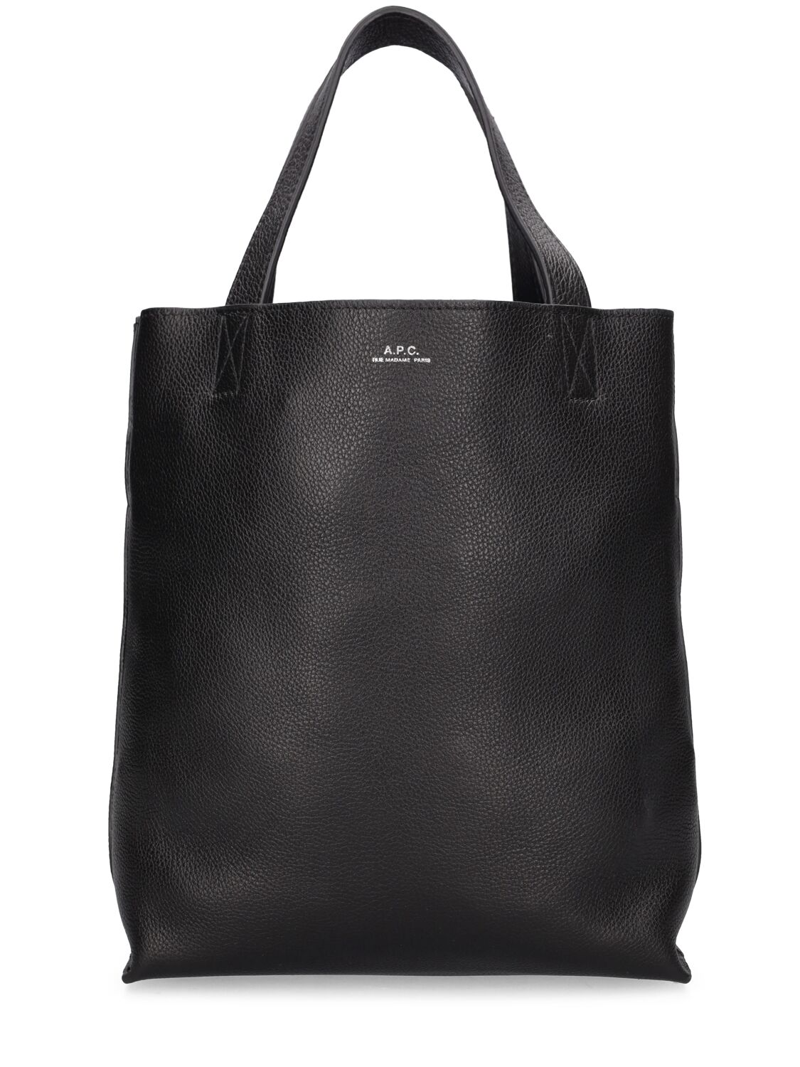 Apc Logo Small Leather Tote Bag In Black