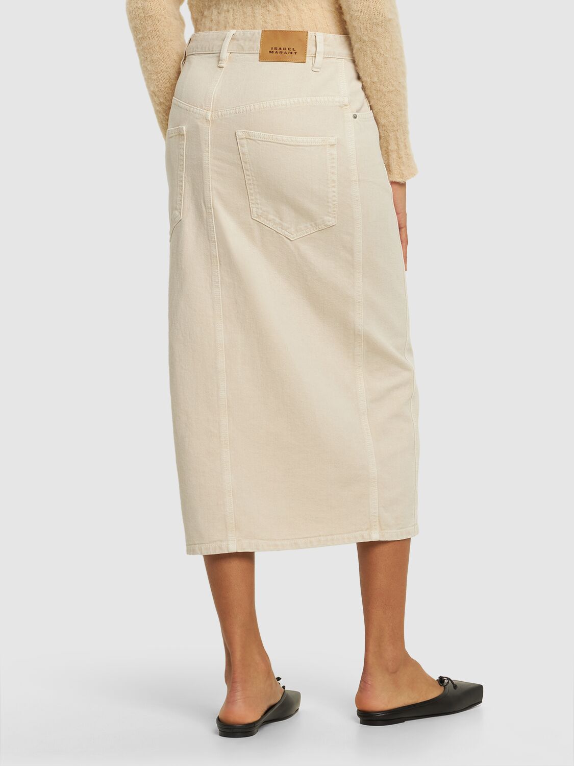 Shop Marant Etoile Vandy Cotton Denim Long Skirt In Beige