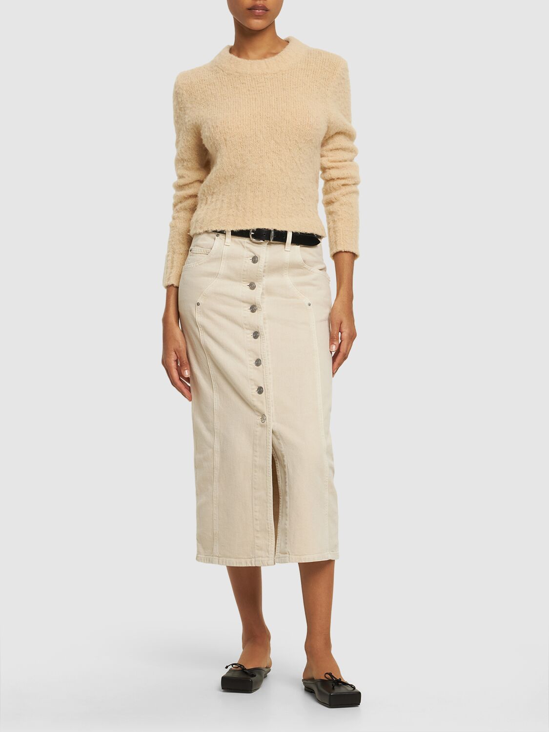 Shop Marant Etoile Vandy Cotton Denim Long Skirt In Beige