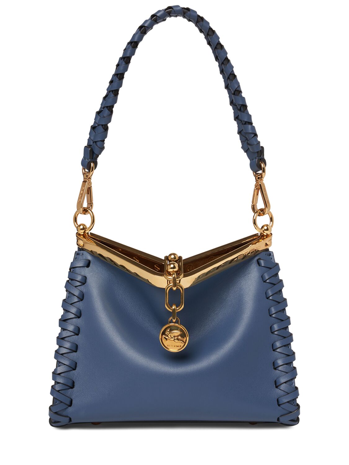 Etro Small Vela Braided Leather Bag In Blue