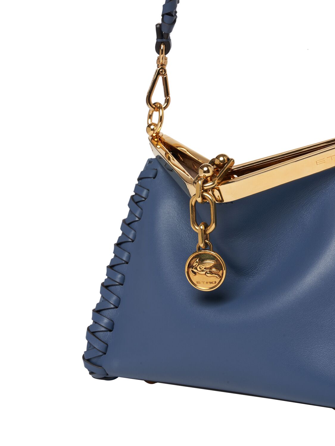 Shop Etro Small Vela Braided Leather Bag In Blue