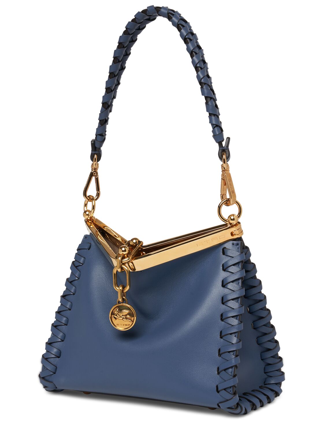 Shop Etro Small Vela Braided Leather Bag In Blue