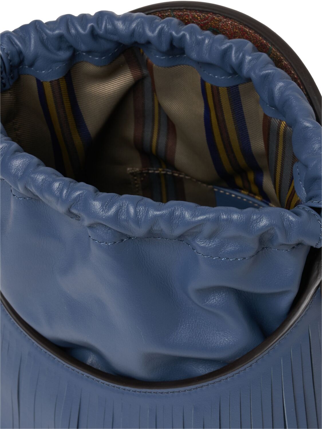 Shop Etro Medium Saturno Fringes Bucket Bag In Blue