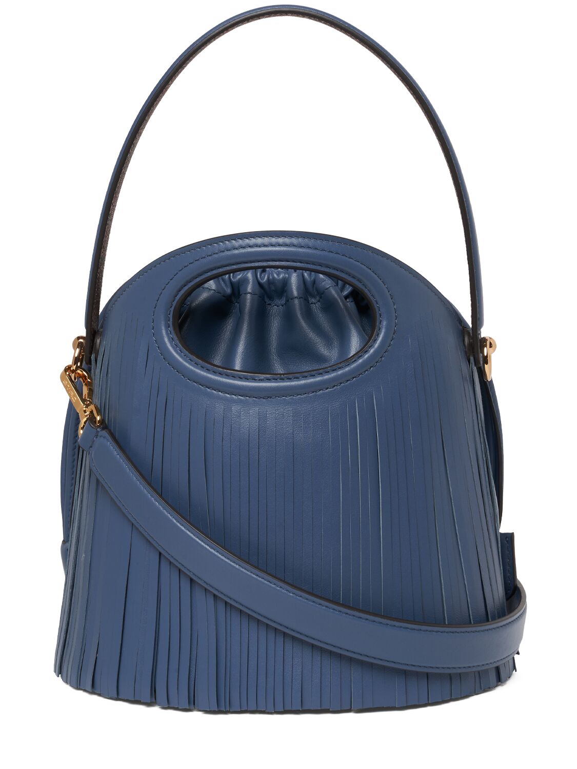 Shop Etro Medium Saturno Fringes Bucket Bag In Blue