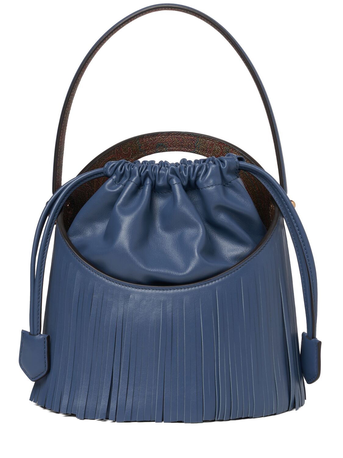 Etro Medium Saturno Fringes Bucket Bag In Blue