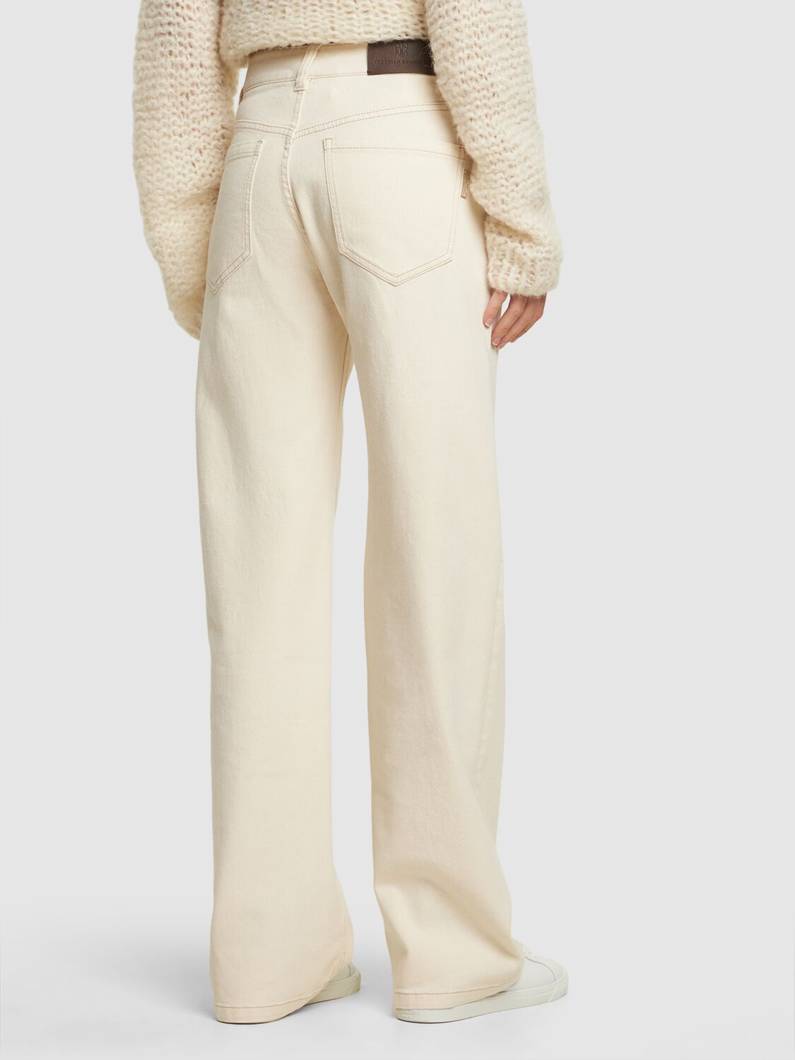 Shop Brunello Cucinelli Stretch Cotton Bull Wide Pants In Beige