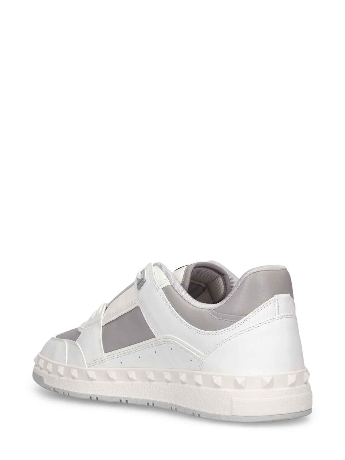 Shop Valentino Freedots Leather Low Top Sneakers In White,grey