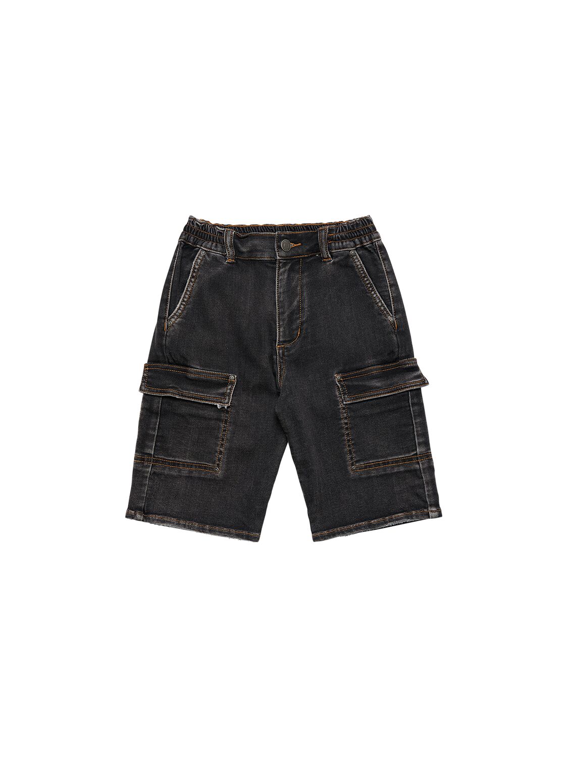 Monnalisa Kids' Cotton Denim Cargo Shorts In Black