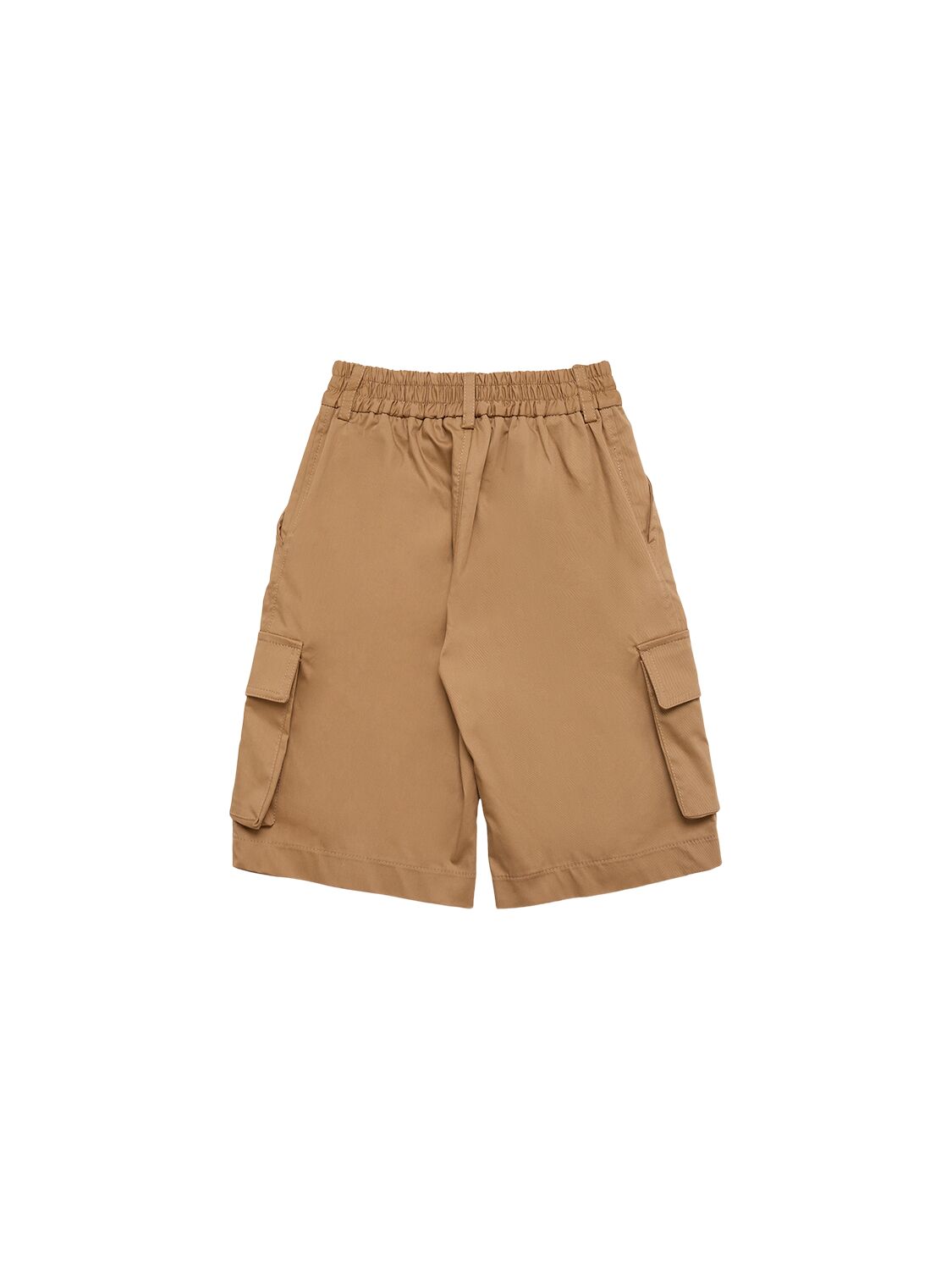 Shop Monnalisa Stretch Cotton Gabardine Cargo Shorts In Brown