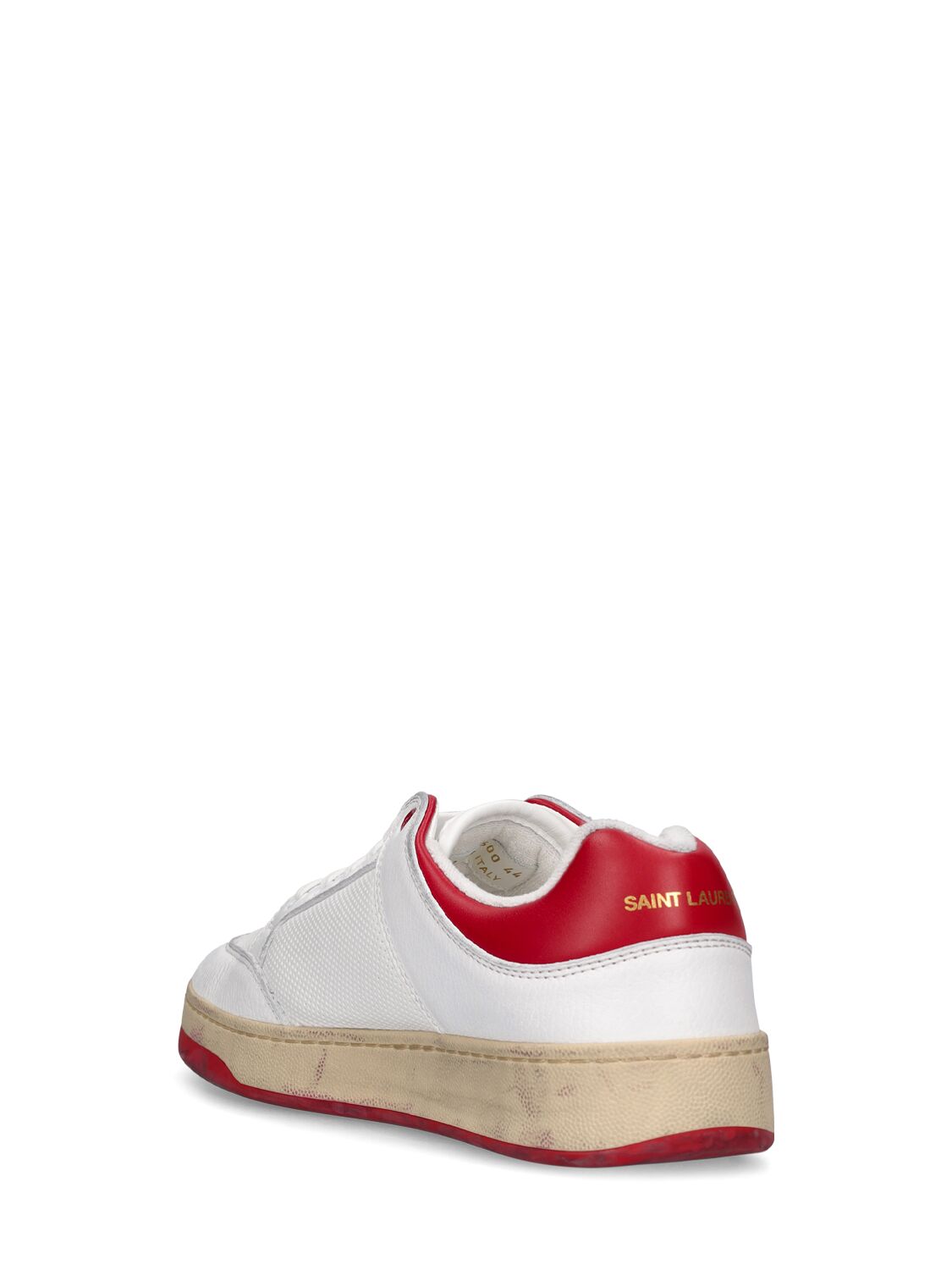 Shop Saint Laurent Sl/61 Leather Sneakers In White,red