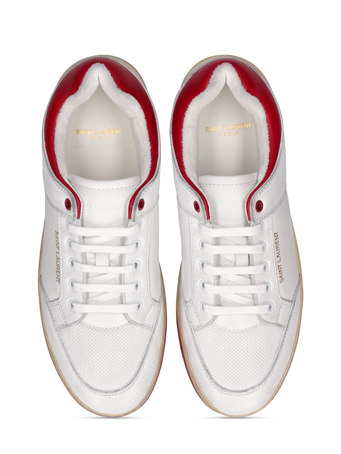 Shop Saint Laurent Sl/61 Leather Sneakers In White,red